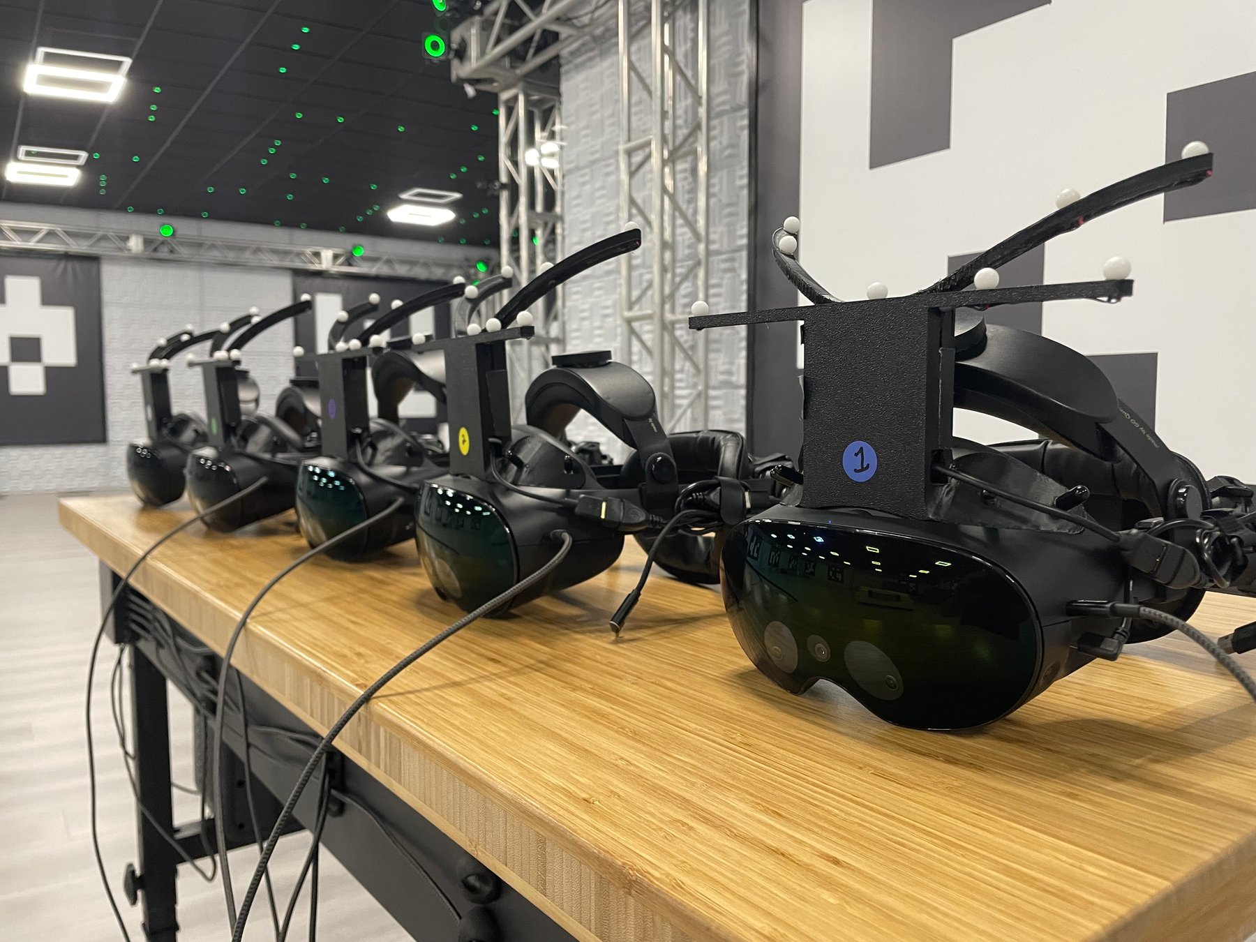 Wireless VR headsets prepared for use